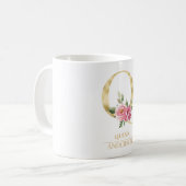 Trendy Gold Watercolor Blume Letter Q | Monogramm Kaffeetasse (Vorderseite Links)