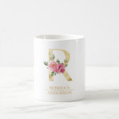 Trendy Gold Watercolor Blume Letter R | Monogramm Kaffeetasse (Mittel)