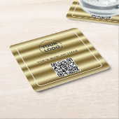 Trendy Gold Waves QR Code Ihr Logo hier Rechteckiger Pappuntersetzer (angewinkelt)