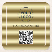 Trendy Gold Waves QR Code Ihr Logo hier Rechteckiger Pappuntersetzer (Vorderseite)