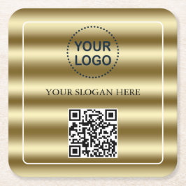 Trendy Gold Waves QR Code Ihr Logo hier Rechteckiger Pappuntersetzer
