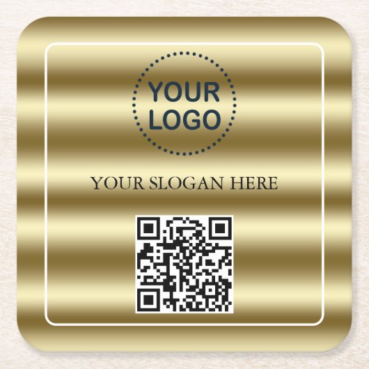 Trendy Gold Waves QR Code Ihr Logo hier Rechteckiger Pappuntersetzer (Vorderseite)