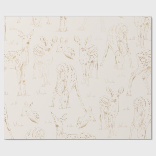 Trendy Gold Winter Deer Seamless Muster Weihnachte Geschenkpapier (Flach)