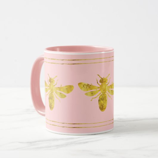 Trendy Golden Bee Blush Pink Tasse (Vorderseite Links)