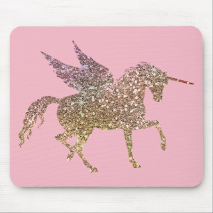 Trendy GoldGlitzer-Scheinunicorn-Pegasus-Pferd Mousepad