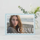 Trendy Grad Ankündigung Foto-Card-Wave Blue (Stehend Vorderseite)