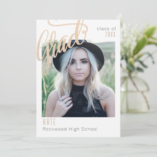 Trendy Grad Ankündigung Golden Framing Open House (Stehend Vorderseite)