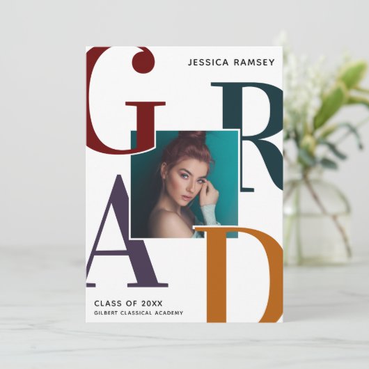 Trendy Grad Foto Abschluss Ankündigung (Stehend Vorderseite)