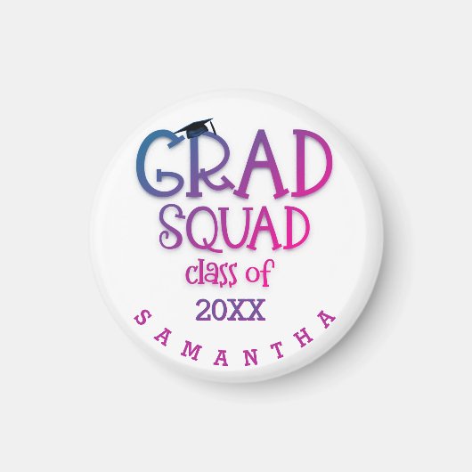 Trendy Grad Squad Name Jahr Lila Pink Graduate Magnet (Vorne)