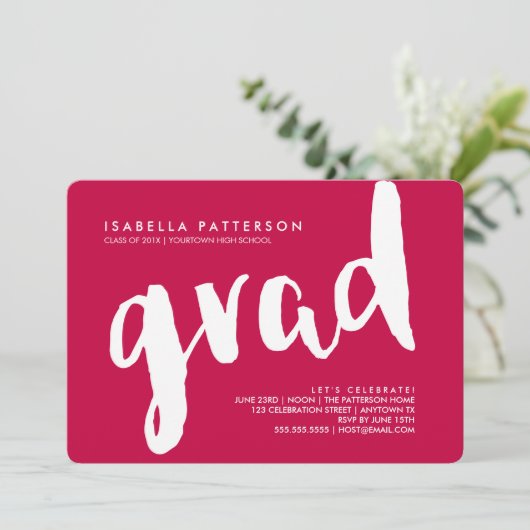 Trendy Grad White | Einladung von Rotem Abschluss (Stehend Vorderseite)