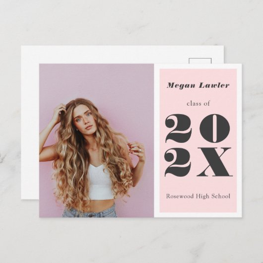 Trendy Graduate Ankündigung Foto Card Blush Postkarte (Vorne/Hinten)