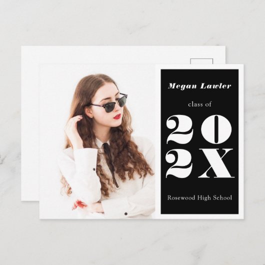 Trendy Graduate Announcement Foto Black Postkarte (Vorne/Hinten)