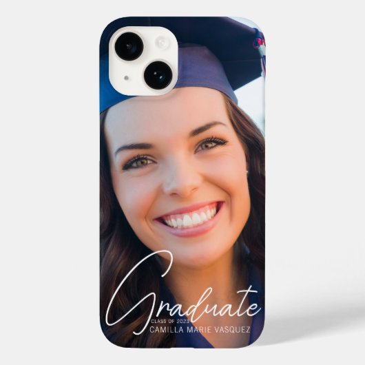 Trendy Graduate Foto White Script Abschluss Case-Mate iPhone Hülle (Rückseite)