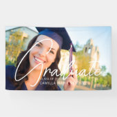Trendy Graduate Foto White Text Graduation Party Banner (Horizontal)