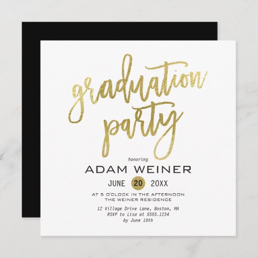 Trendy Graduation Party Einladung Imitats Gold (Vorne/Hinten)