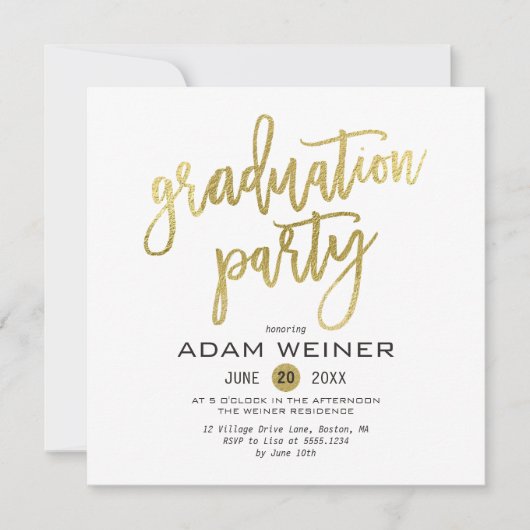Trendy Graduation Party Einladung Imitats Gold (Vorderseite)