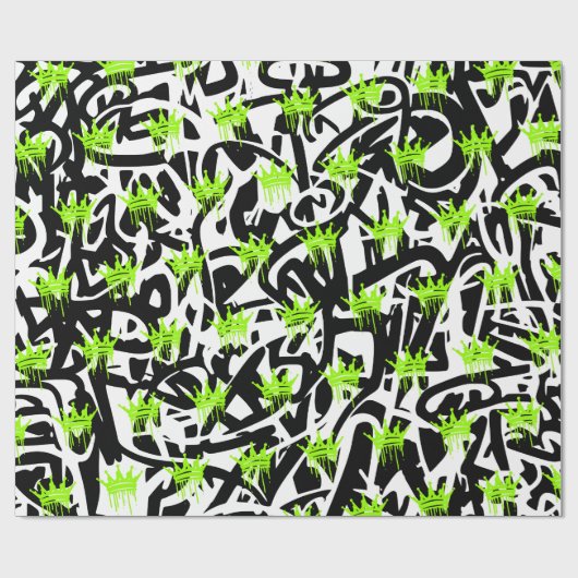 Trendy Graffiti Crown Pattern Green Black Geschenkpapier (Flach)