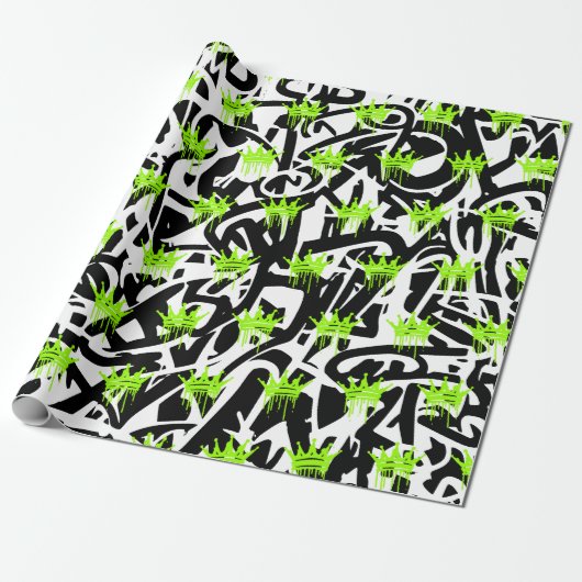 Trendy Graffiti Crown Pattern Green Black Geschenkpapier (Ungerollt)