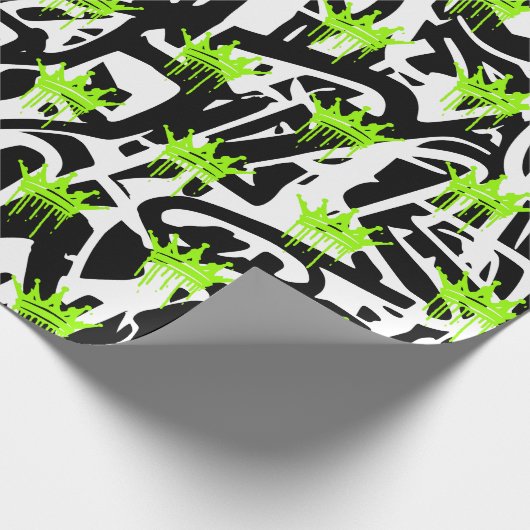 Trendy Graffiti Crown Pattern Green Black Geschenkpapier (Ecke)