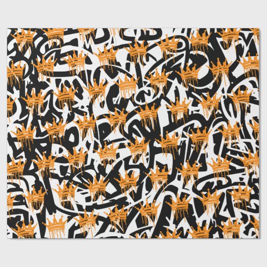 Trendy Graffiti Crown Pattern Orange Black Geschenkpapier (Flach)