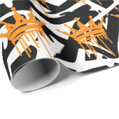 Trendy Graffiti Crown Pattern Orange Black Geschenkpapier (Rolleneckpunkt)