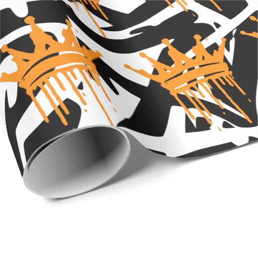 Trendy Graffiti Crown Pattern Orange Black Geschenkpapier (Rolleneckpunkt)