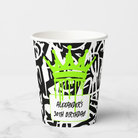 Trendy Graffiti Urban Crown Green Black Pappbecher (Rückseite)