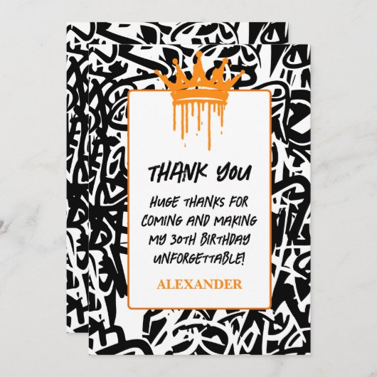 Trendy Graffiti Urban Crown Orange Black Dankeskarte (Vorne/Hinten)
