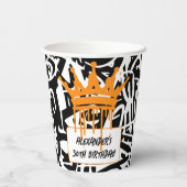 Trendy Graffiti Urban Crown Orange Black Pappbecher (Rückseite)