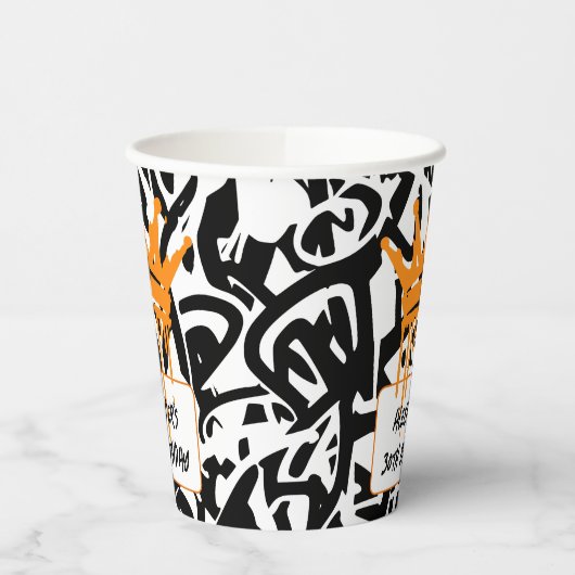 Trendy Graffiti Urban Crown Orange Black Pappbecher (Links)