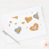 Trendy grau-orangefarbene Herzklammerung Geschenke Rechteckiger Aufkleber (Umschlag)