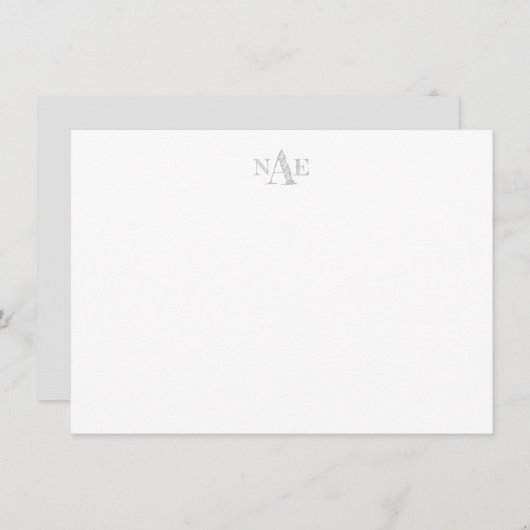 Trendy Grau/Weiß Mit Monogramm Flat Note Card Einladung (Vorne/Hinten)