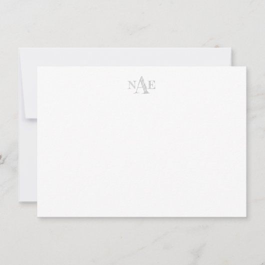 Trendy Grau/Weiß Mit Monogramm Flat Note Card Einladung (Vorderseite)