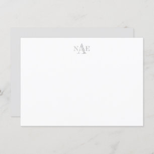 Trendy Grau/Weiß Mit Monogramm Flat Note Card Einladung