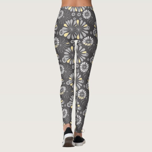 Trendy Gray and Yellow Floral Leggings (Rückseite)