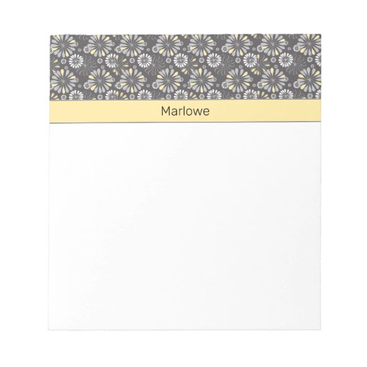 Trendy Gray and Yellow Floral Notizblock (Vorderseite)
