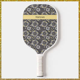 Trendy Gray and Yellow Floral Pickleball Schläger