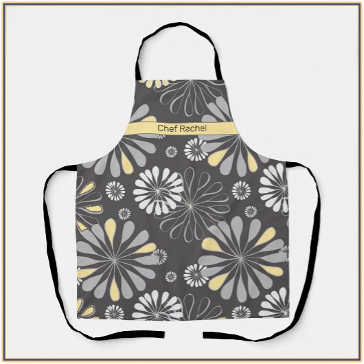 Trendy Gray and Yellow Floral Schürze