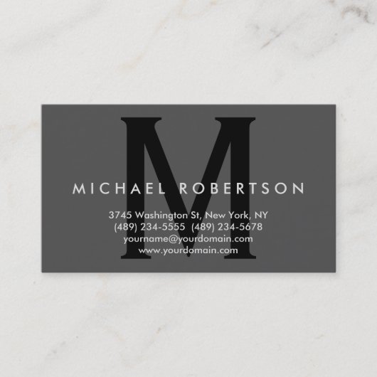 Trendy Gray Black Monogram Minimal Business Card Visitenkarte (Vorderseite)