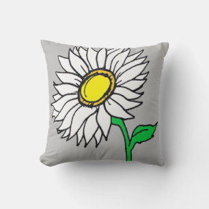Trendy Gray Daisy Sunflower Yellow White  Kissen