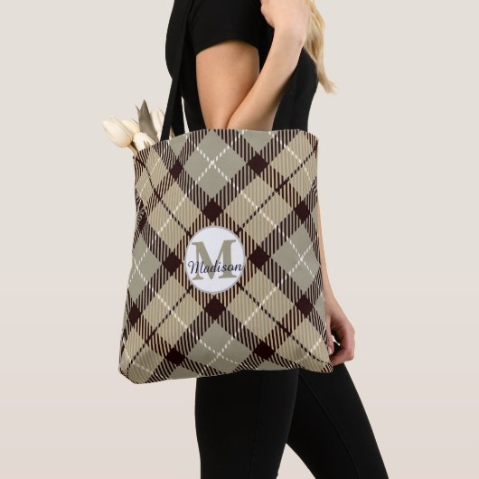 Trendy Gray Kariert Tartan Monogram Script Teacher Tasche (Von Nahem)