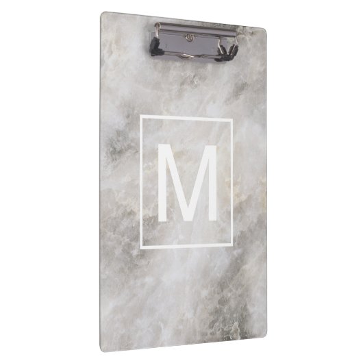Trendy Gray Marble Mit Monogramm Klemmbrett (Rechts)