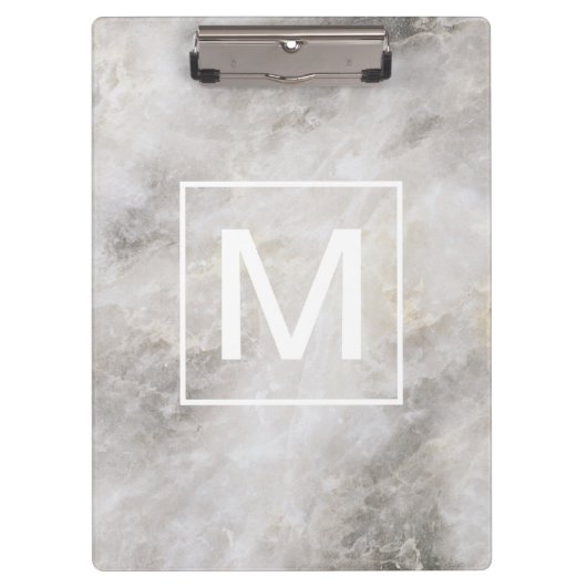 Trendy Gray Marble Mit Monogramm Klemmbrett (Vorderseite)