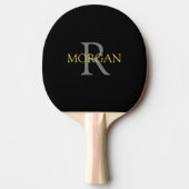 Trendy Gray Monogram & Gold Name auf Black Tischtennis Schläger (Vorderseite)