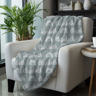 Trendy Gray Rainbow Custom Calligraphy Name Fleecedecke