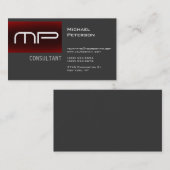 Trendy Gray Red Strip Monogram Business Card Visitenkarte (Vorne/Hinten)