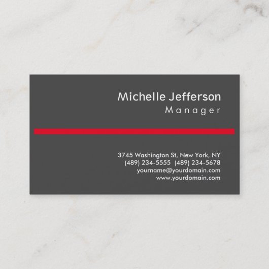 Trendy Gray Red Stylish Manager Business Card Visitenkarte (Vorderseite)