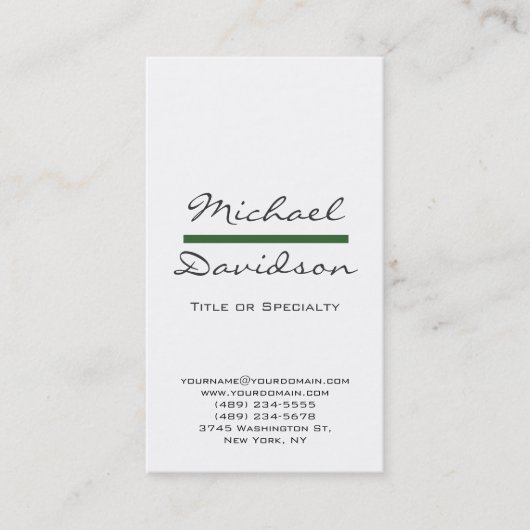 Trendy Gray Script White Green Business Card Visitenkarte (Vorderseite)