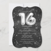 Trendy Gray Stars Sweet 16 Einladung (Vorderseite)