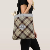 Trendy Gray Tartan Metallic Monogram Name Teacher Tasche (Von Nahem)
